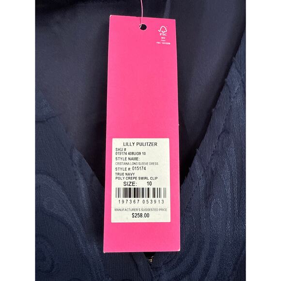 Lilly Pulitizer Sz 10 Christina True Navy Poly Crepe Swirl | NWT - Picture 9 of 9